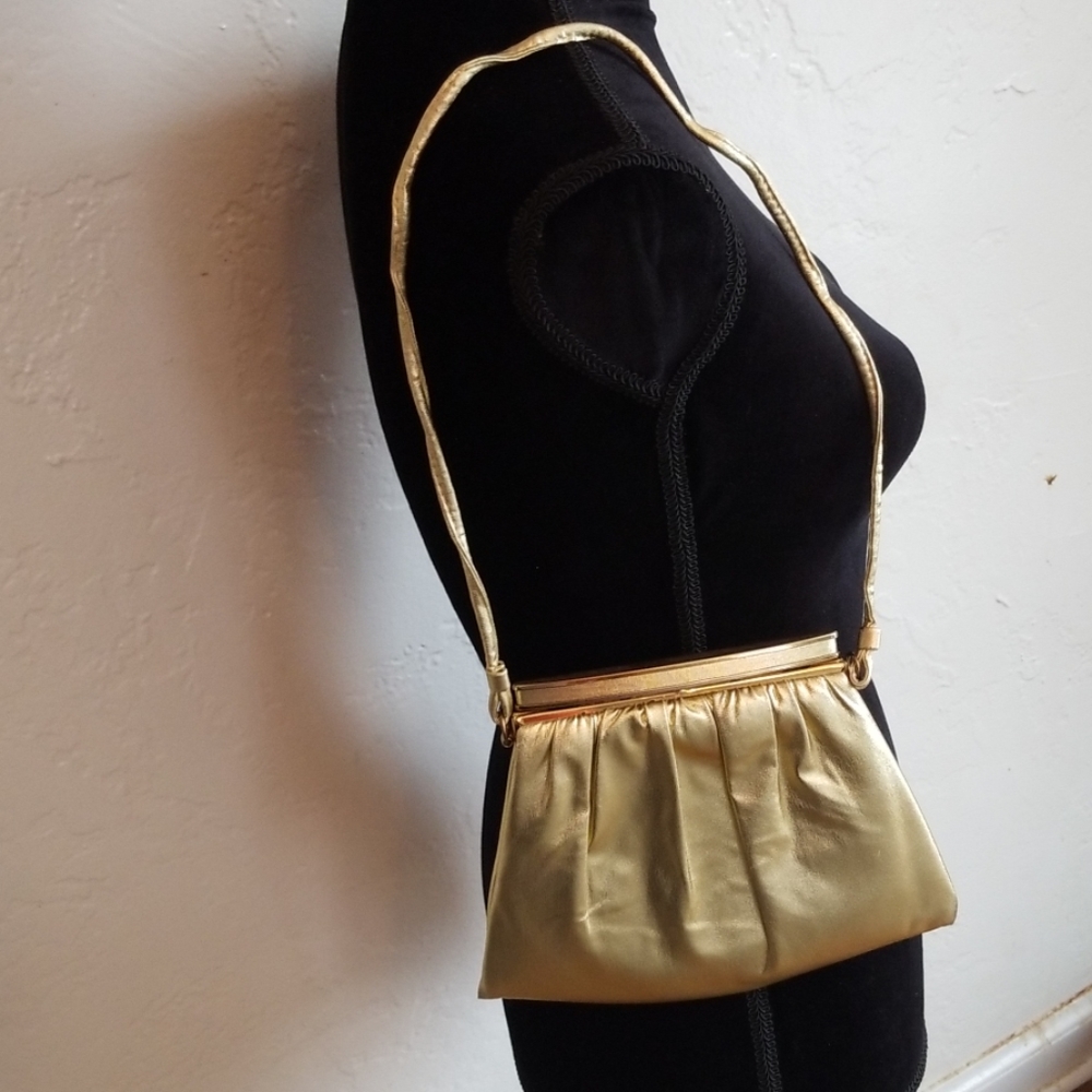 Vintage Gold Fabric Shoulder or Clutch Evening Bag - Picture 2 of 5